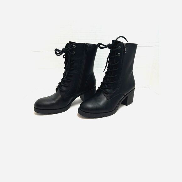 Sun + Stone Women Sheilaa Faux Leather Block Heel Combat & Lace-Up Boots - Picture 3 of 12